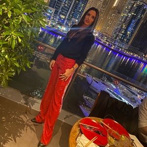 Zara red sequin trousers wide leg